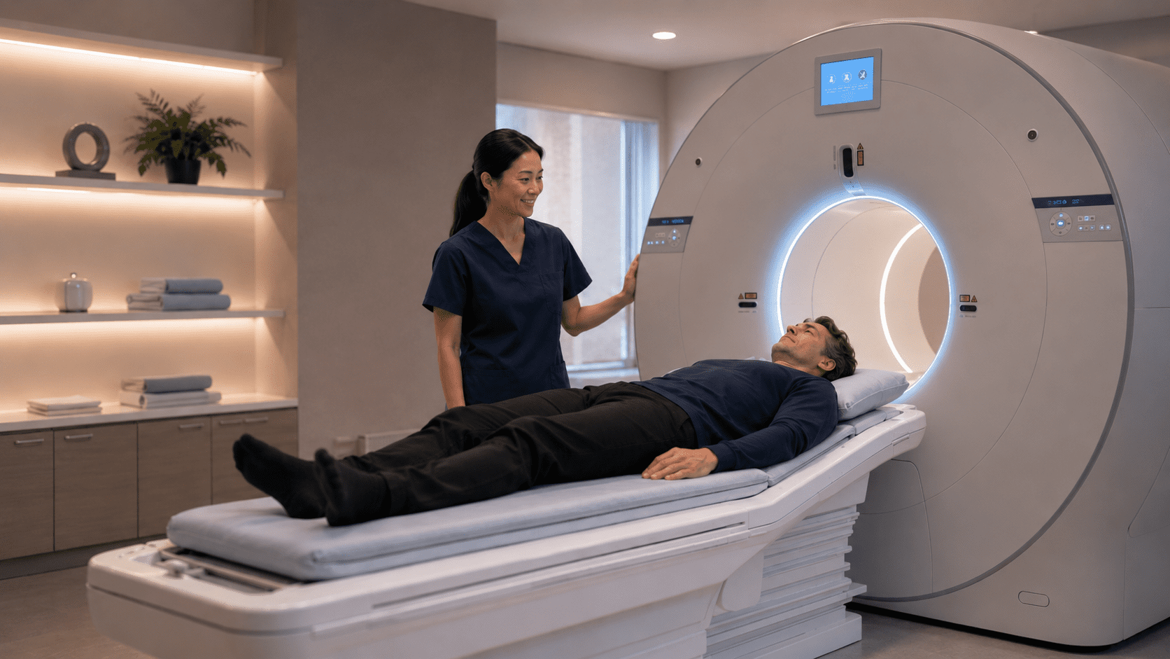 Modern full-body MRI scan performed in a comfortable outpatient imaging suite for proactive health screening and early detection.